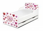  Weiß Einzelbett aus Holz - LOVE - Kinderbett mit Schubladen und Matratze + Lattenrost (140/70 cm)