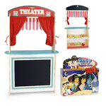 Puppentheater und Supermarkt aus Holz + 4 Marionette Handpuppen - Aladyn