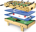 Multigame Mini Spieltisch - 4in1- Tischfußball, Billard, Hockey, Tischtennis aus Holz