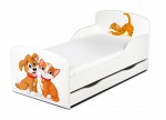 Weiß Einzelbett aus Holz - Hund und Katze - Kinderbett mit Schubladen und Matratze + Lattenrost (140/70 cm)