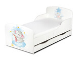  Weiß Einzelbett aus Holz - Baby Elephant - Kinderbett mit Schubladen und Matratze + Lattenrost (140/70 cm) 