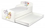 Weiß Einzelbett aus Holz - UV-Druck: Glückliche Mäuse - Kinderbett mit Schubladen und Matratze + Lattenrost (140/70 cm) 