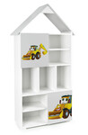  Bücherregal aus Holz - Gelber Bagger -  Kinderregal mit 10 Zwischenwand (Weiß und Grau) 