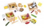 Holzspielset - 4 in 1 - Ein Set mit Lebensmitteln für Kinder mit Klett-Verbindung (Obst Gemüse)