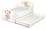 Weiß Einzelbett aus Holz - UV-Druck: Meine Bären - Kinderbett mit Schubladen und Matratze + Lattenrost (140/70 cm) 