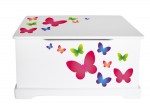 Holz Weiße Kinderbank - Schmetterlinge - Sitzbank mit Stauraum für Spielsachen 