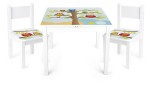 Weiß Kindertisch und 2 Stühle - Eulen YETI - Holz Sitzgruppe für Kinder 