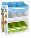 Holzregal für Spielzeug - Eulen - mit 9 Schubladen, Organizer für Kinder