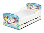 Weiß Einzelbett aus Holz - Pony - Kinderbett mit Schubladen und Matratze + Lattenrost (140/70 cm)