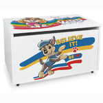 Holz weiße Kinderbank auf Rädern - Spielzeugkiste mit Stauraum UV-Druck: Paw Patrol Chase Skye 01