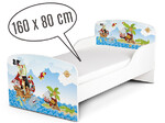 Holzbett für Kinder 160x80 cm – Weißes Funktionsbett Komplett-Set mit Matratze UV-Druck: Piraten