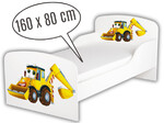 Holzbett für Kinder 160x80 cm – Weißes Funktionsbett Komplett-Set mit Matratze UV-Druck: BAGGER