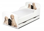  Weiß Einzelbett aus Holz - Schöne Hunde - Kinderbett mit Schubladen und Matratze + Lattenrost (140/70 cm)