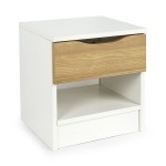 Nachtschrank für Kinder - Modern  - Nachttisch aus Holz mit Schublade, Farbe: Weiß / Nussbaum
