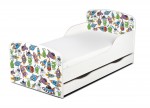 Weiß Einzelbett aus Holz - UFO - Kinderbett mit Schubladen und Matratze + Lattenrost (140/70 cm)
