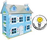 Alpine Puppenhaus aus Holz - mit LED - Blau Familienhaus für Kinder
