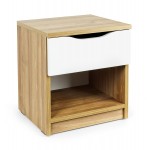 Nachtschrank für Kinder - Modern  - Nachttisch aus Holz mit Schublade, Farbe: Nussbaum / Weiß