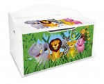 XL Weiße Kinderbank - Dschungeltiere - Holz Sitzbank für Spielzeug