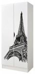 Weiß zweitüriger Kleiderschrank - Roma - Möbel für Kinder, UV-Druck: Eiffelturm