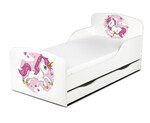 Weiß Einzelbett aus Holz - Lovely Unicorn - Kinderbett mit Schubladen und Matratze + Lattenrost (140/70 cm)