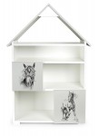 Bücherregal für Kinder - Die Pferde  - Kinderregal mit 6 Zwischenwand (Weiß und Grau)  