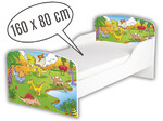 Holzbett für Kinder 160x80 cm – Weißes Funktionsbett Komplett-Set mit Matratze UV-Druck: DINOSAURIER