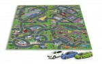 Antirutsch Spielteppich für Kinder (140/160 cm) - CITY -  Kinderteppich 4in1 + 3 Stücke Autos