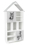  Bücherregal aus Holz - Pferd -  Kinderregal mit 10 Zwischenwand (Weiß und Grau) 