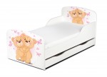 Weiß Einzelbett aus Holz - Die Bärchen - Kinderbett mit Schubladen und Matratze + Lattenrost (140/70 cm)