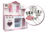 Rosa Spielküche mit Fenster - PINK Play - Holz  Kinderküche +  Licht und Soundeffekte + Metalltöpfe