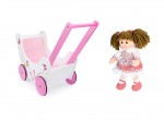 Puppenwagen Lauflernwagen Aus Holz - Pink  + Stoffpuppe 