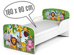 Holzbett für Kinder 160x80 cm – Weißes Funktionsbett Komplett-Set mit Matratze UV-Druck: TIERE