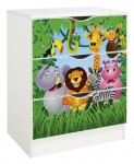 Weiße Kommode mit Schubladen - ROMA - Möbel für Kinderzimmer, Thema: Tiere