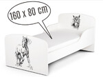 Holzbett für Kinder 160x80 cm – Weißes Funktionsbett Komplett-Set mit Matratze UV-Druck: PFERD