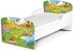 Holz Funktionsbett für Kinder - Dinosaurier - Kinderbett mit Matratze und Lattenrost (140/70 cm)