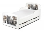  Weiß Einzelbett aus Holz - Familie der Kätzchen- Kinderbett mit Schubladen und Matratze + Lattenrost (140/70 cm)