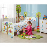 Holz Funktionsbett für Kinder - Eulen - Kinderbett mit Matratze und Lattenrost (140/70 cm)