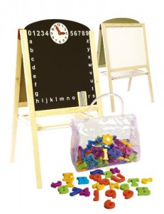 Holz Kindertafel mit Zubehör - mit Uhr - Schreibtafel für Kinder 