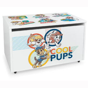 Holz weiße Kinderbank auf Rädern - Spielzeugkiste mit Stauraum UV-Druck: Paw Patrol Cool Pups