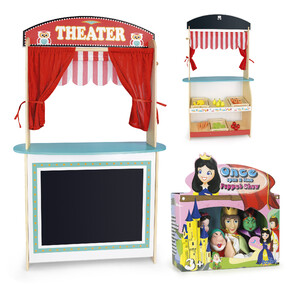 Puppentheater und Supermarkt aus Holz + 4 Marionette Handpuppen - Prinzessin Schneewittchen