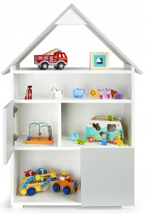 Bücherregal für Kinde  - KLEINE HÜTTE - Kinderregal mit 6 Zwischenwand (Weiß und Grau)