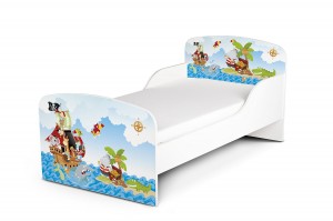 Holz Funktionsbett für Kinder - Piraten I - Kinderbett mit Matratze und Lattenrost (140/70 cm)