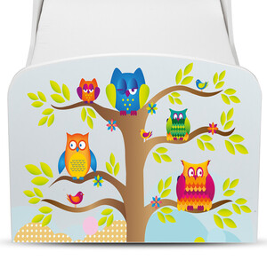 Holzbett für Kinder 160x80 cm – Weißes Funktionsbett Komplett-Set mit Matratze UV-Druck: EULEN