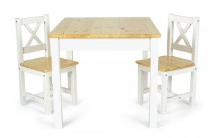 Holztisch für Kinder - POLA - Kindertisch und 2 Stühle im skandinavischen Stil (Weiß/Kiefer) 
