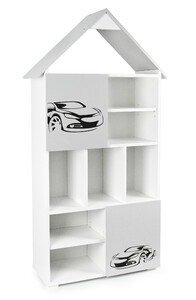  Bücherregal aus Holz - Cars -  Kinderregal mit 10 Zwischenwand (Weiß und Grau)  