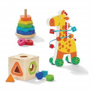 Pädagogisches 3-in-1-Spielzeug - Happy Giraffe - Eine Reihe von Holzpuzzles, Sortierer
