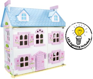 Alpine Puppenhaus aus Holz - mit LED - Rosa Familienhaus für Kinder