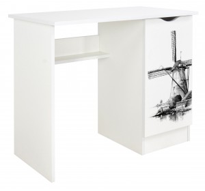 Weiß Kinderschreibtisch - ROMA - Möbel für Kinderzimmer,  UV-Druck: Windmühle