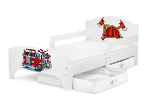 SMART Kinderbett aus Holz - Feuerwehr - Feuerwehrbett mit Schubladen und  Matratze  (140/70 cm)