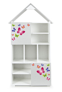  Bücherregal aus Holz - Schmetterlinge -  Kinderregal mit 10 Zwischenwand (Weiß und Grau)